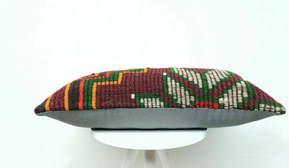 Kilim Pillow Cover 12x24 Handmade Turkish Traditional Wool Lumbar Cushion E400
