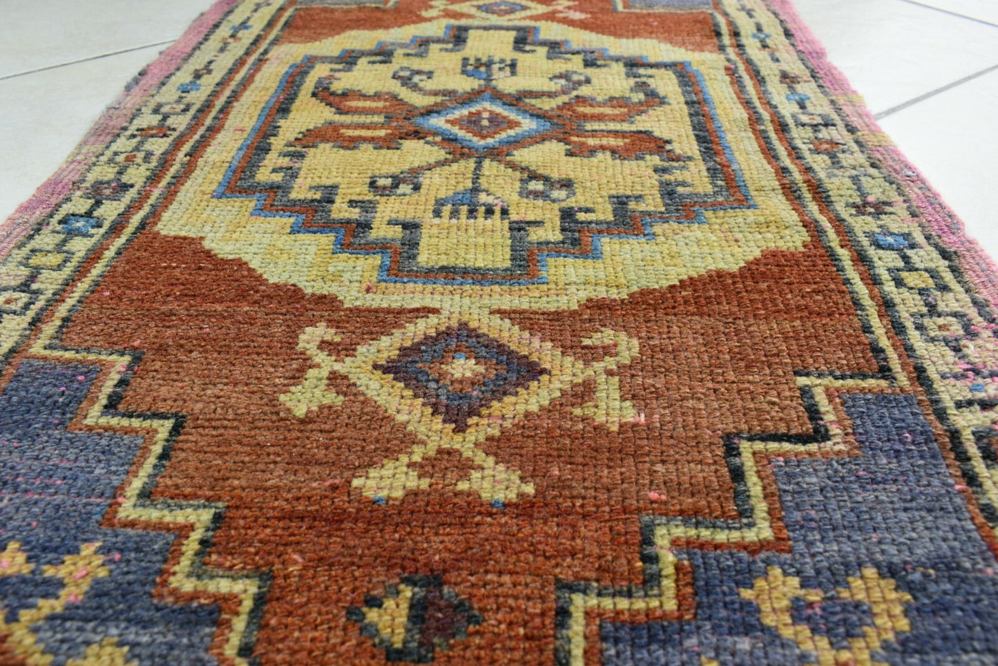 2.8x1.5 ft Anatolian Runner Small Vintage Rug Oushak Runner Mini Turkish Rug Y76