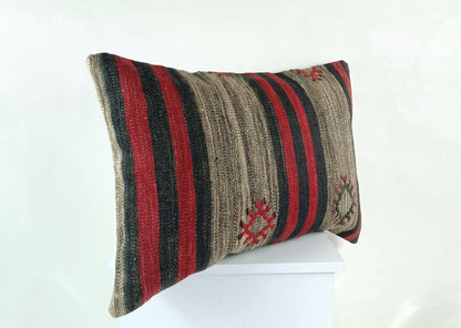 Kilim Pillow Cover 16x24 in Traditional Handmade Anatolian Lumbar Cushion  E1286