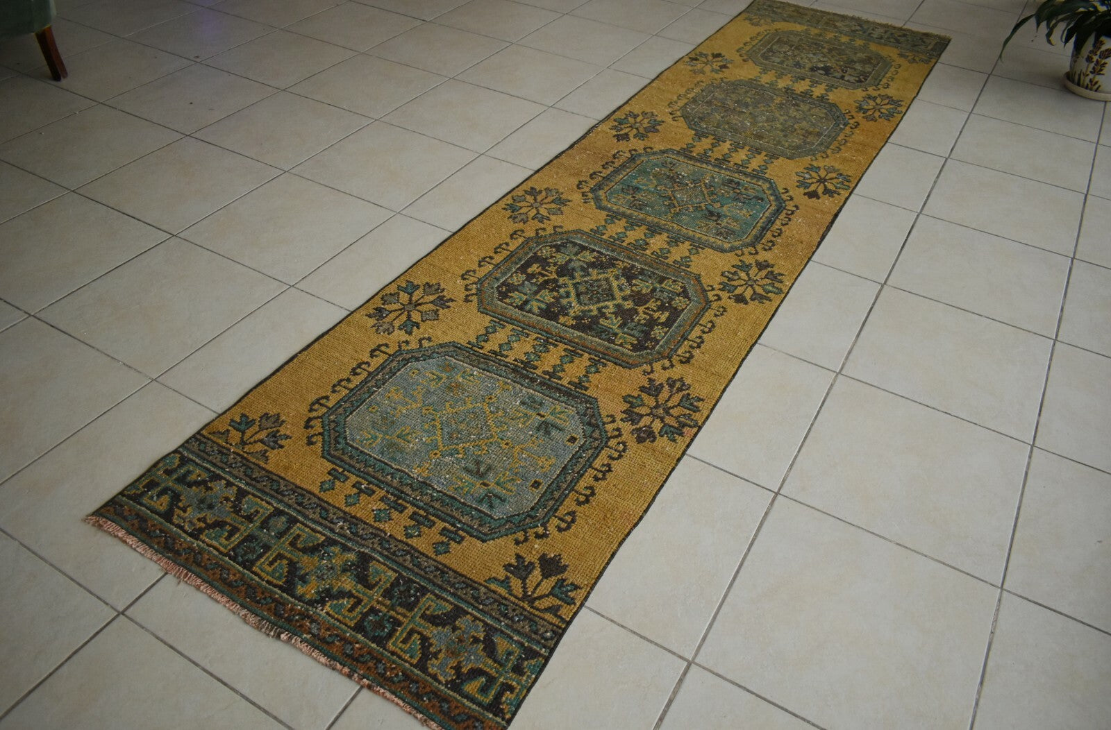 Long Turkish Runner 11.8x2.8 ft Vintage Runner Hallway Runner Handwoven Rug R34