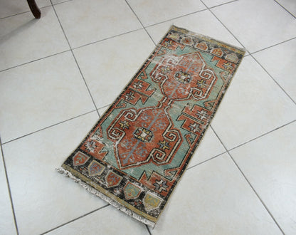 Turkish Runner 3.2x1.4 ft Mini Anatolian Rug Vintage Runner Turkish Runner Y109