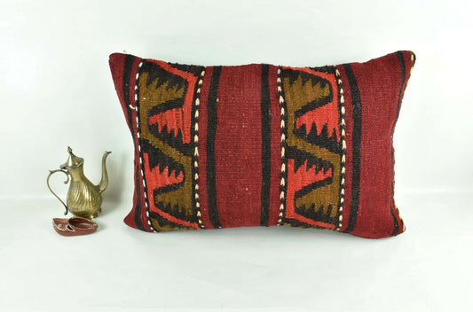 Kilim Pillow Cover 16x24 Tribal Vintage Turkish Carpet Lumbar Pillow Cover 3107