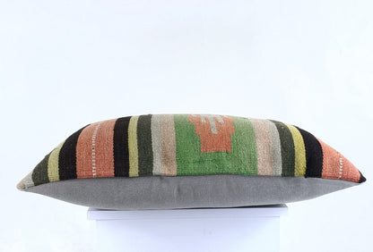 Kilim Pillow Cover 16x24 Tribal Vintage Turkish Carpet Lumbar Pillow Cover 2066