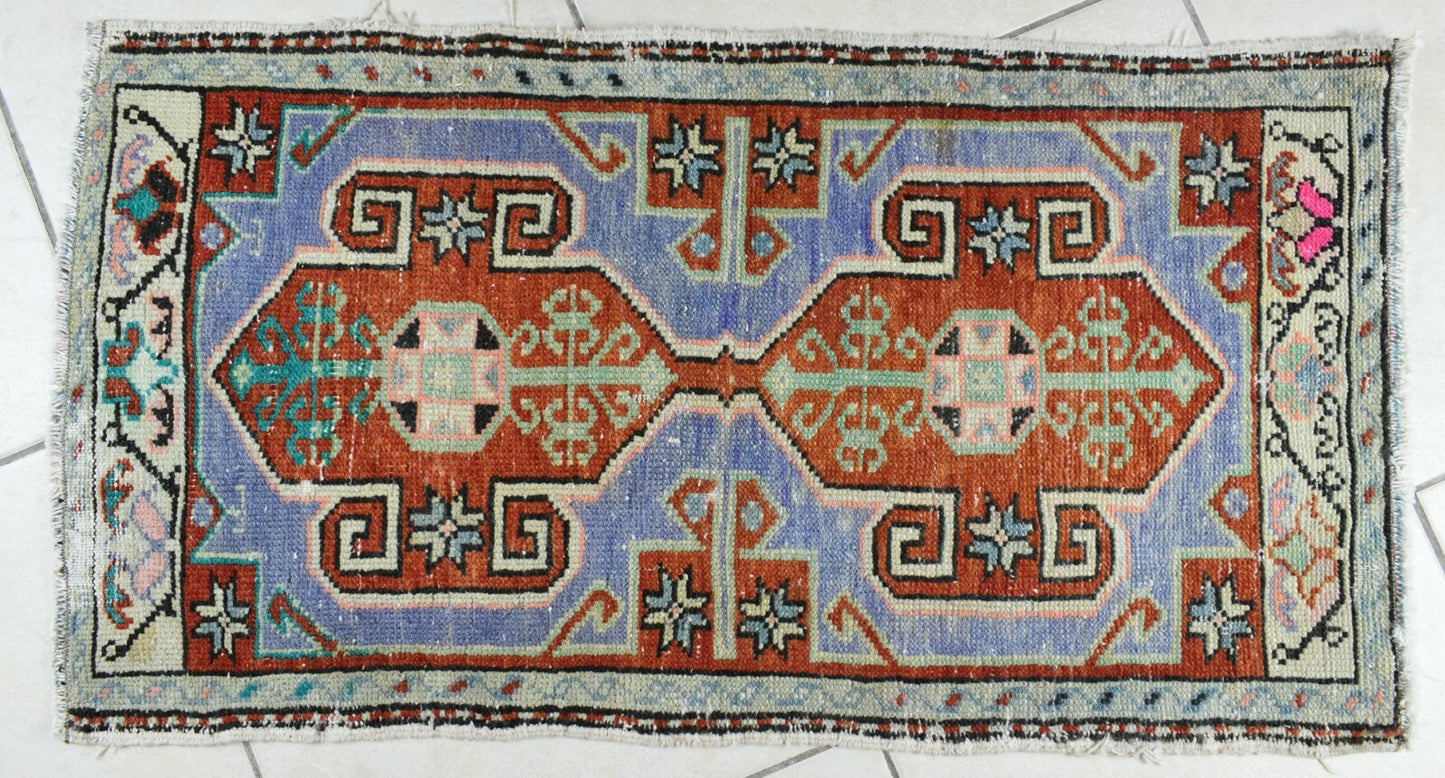 Turkish Runner 3.1x1.7 ft Vintage Small Rug Oushak Runner Anatolian Mini Rug Y69