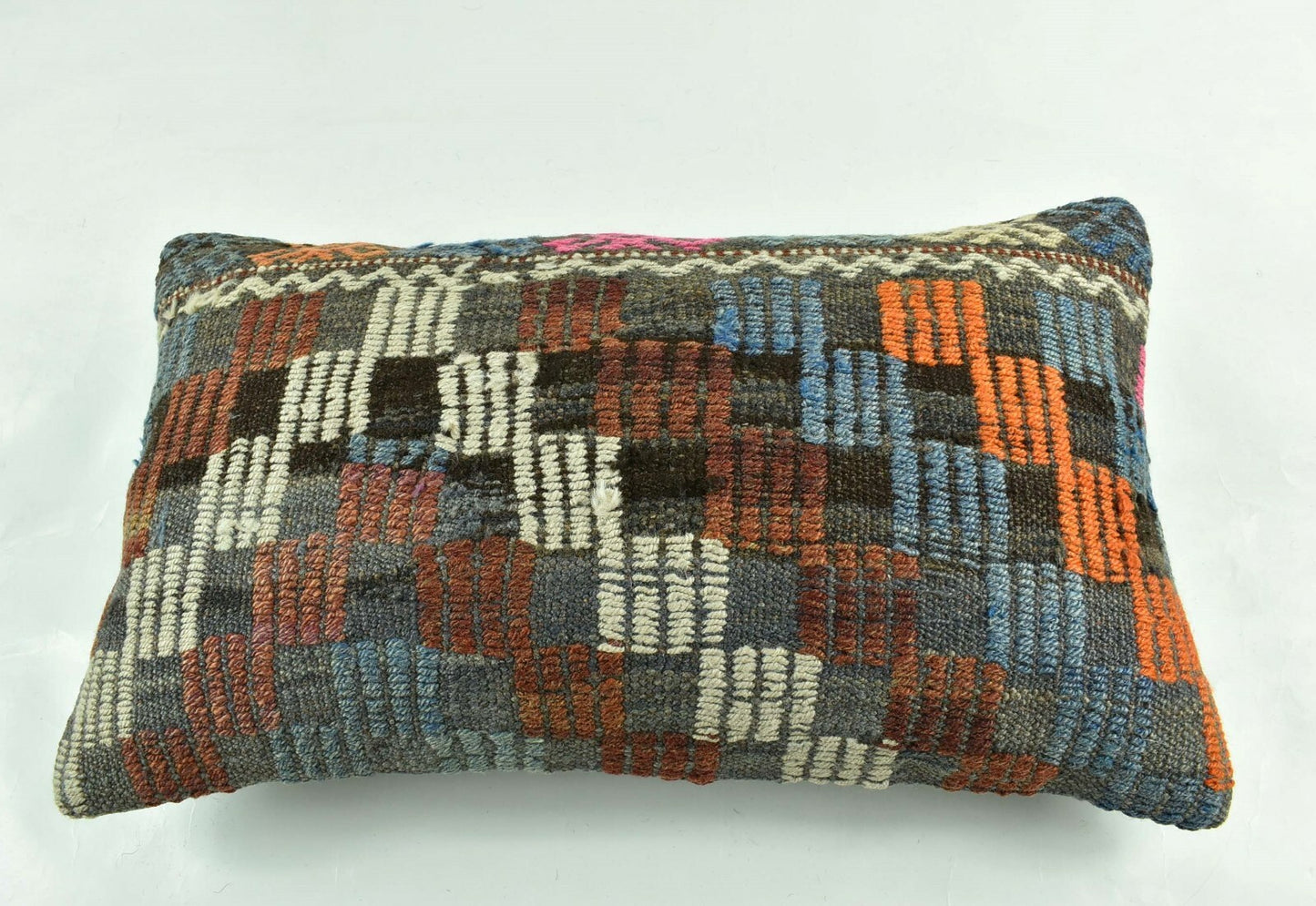 Kilim Pillow Cover 12x20 Turkish Handmade Vintage Couch Lumbar Cushion  A1830