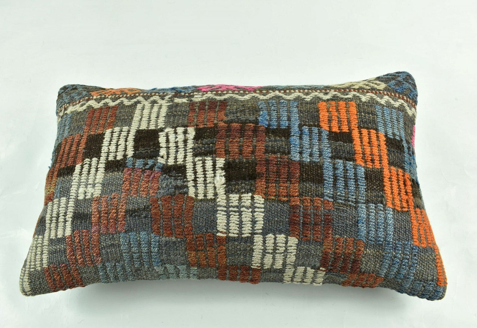 Kilim Pillow Cover 12x20 Turkish Handmade Vintage Couch Lumbar Cushion  A1830
