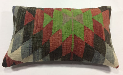 Kilim Pillow Cover 12x20 Handmade Turkish Rug Boho Ethnic Lumbar Cushion 1179