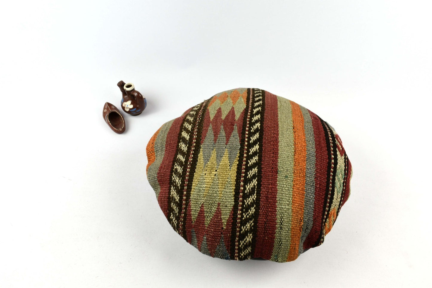 Kilim Round Pillow Cover 18" in Tribal Vintage Turkish Carpet Round Cushion 4952