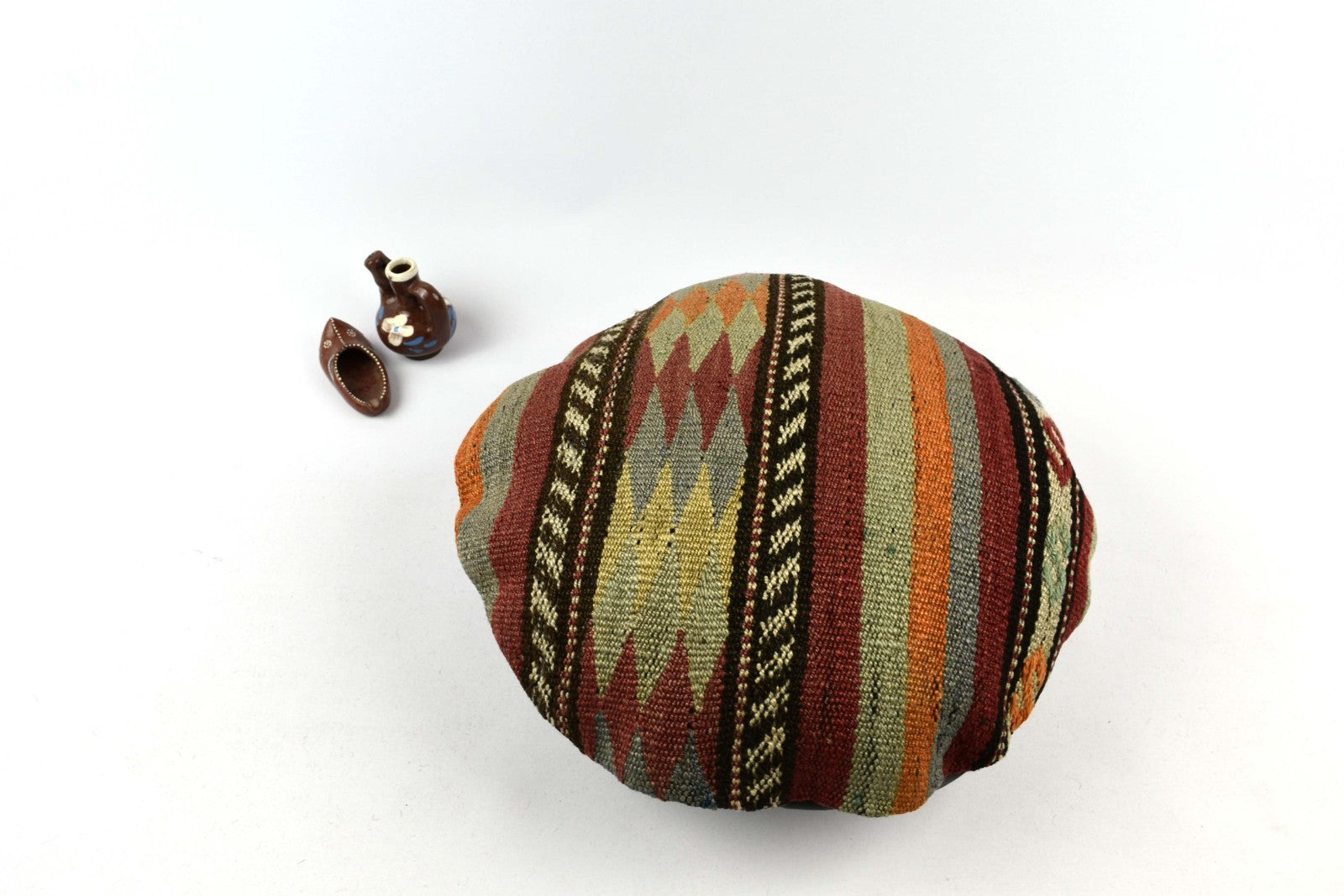 Kilim Round Pillow Cover 18" in Tribal Vintage Turkish Carpet Round Cushion 4952