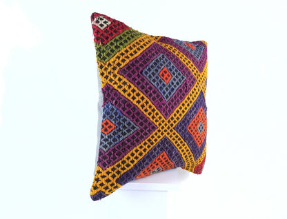 18"x18" Kilim Pillow Cover  Handmade Turkish Vintage Cushion Tribal Lumbar 1821
