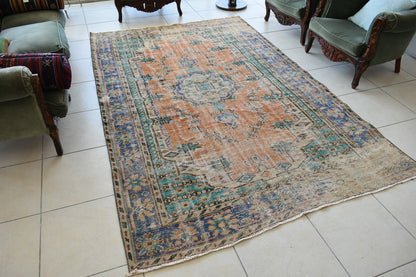 Large Turkish Rug 8.8x5.5 ft Vintage Rug Faded Oushak Rug Living Room Carpet B20