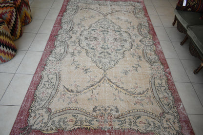 Turkish Rug 10.1x5.5 ft Vintage Rug Faded Oushak Large Living Room Carpet B08