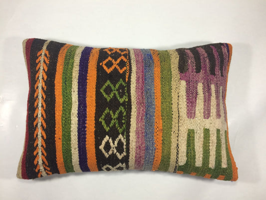 Kilim Pillow Cover 16x24 Tribal Vintage Turkish Carpet Lumbar Pillow Cover 972