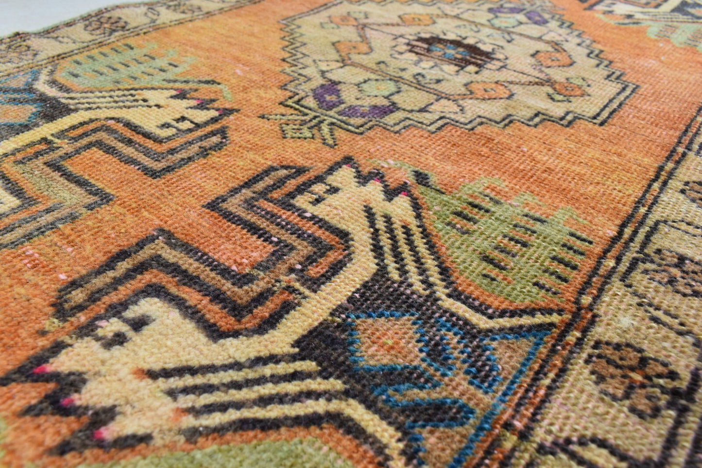 Turkish Runner 3.2x1.8 ft Vintage Small Rug Oushak Runner Anatolian Mini Rug Y63