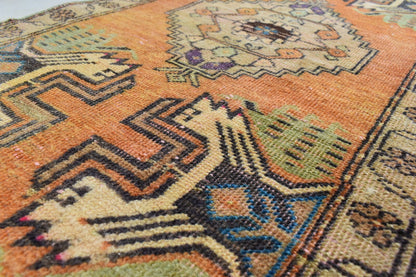 Turkish Runner 3.2x1.8 ft Vintage Small Rug Oushak Runner Anatolian Mini Rug Y63