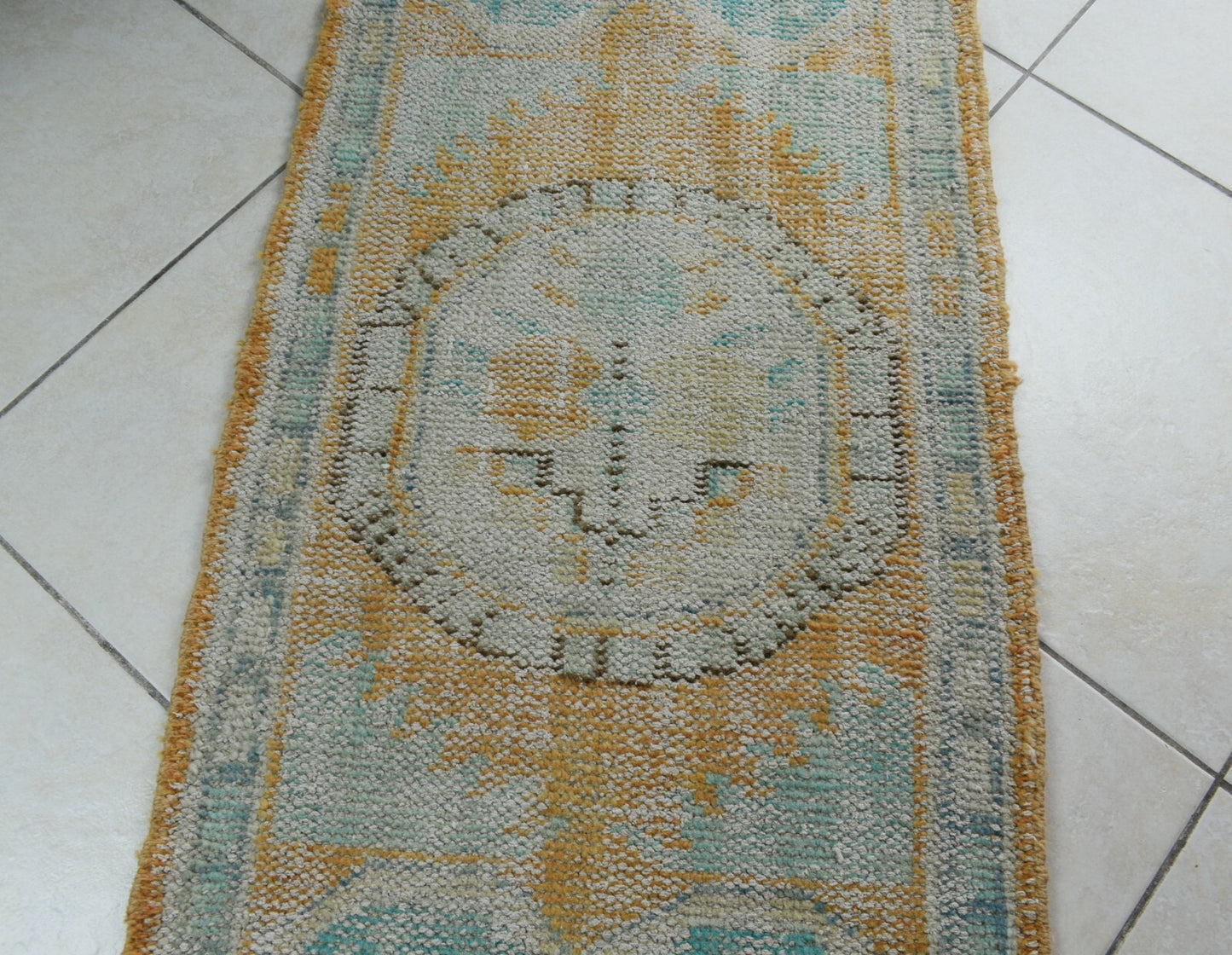 Turkish Runner 3.5x1.9 ft Vintage Small Rug Oushak Runner Anatolian Mini Rug Y75