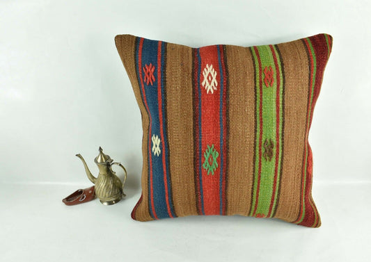 20x20 Kilim Pillow Cover Handmade Vintage Oushak Kilim Cushion Cover 2954