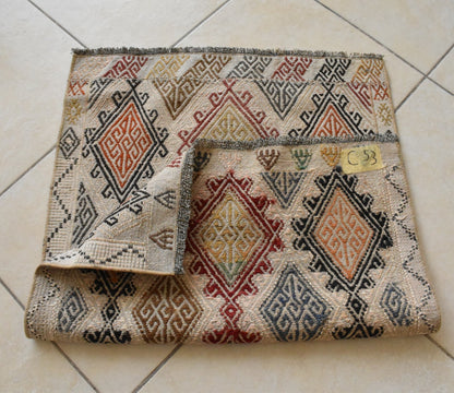 Oushak Small Kilim 2 x 3 ft Vintage Handmade Entryway Hallway Wool Runner C53