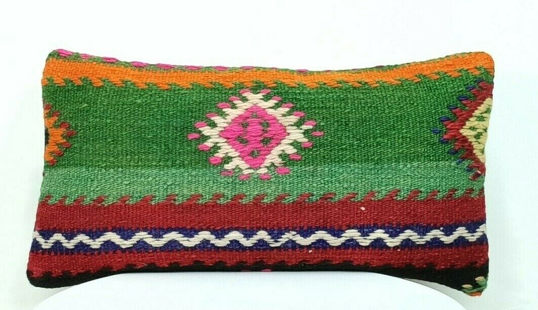 8x16 Handmade Turkish Kilim Pillow Cover Ethnic Tribal Kilim Lumbar Cushion E367