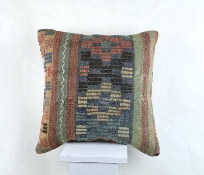 18"x18" Kilim Pillow Cover  Handmade Turkish Vintage Cushion Tribal Lumbar 2637