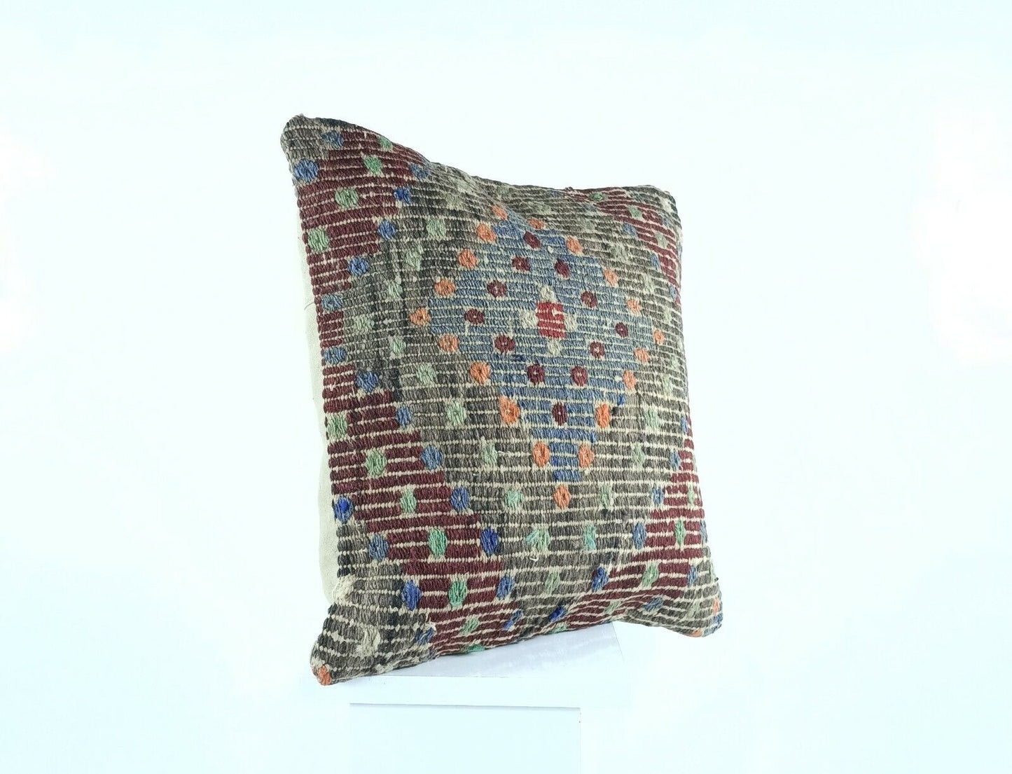 Kilim Pillow Cover 16x16 Turkish Traditional Handmade Lumbar Cushion Case A415