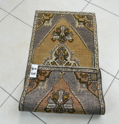 Vintage Runner 3.2x1.3 ft Mini Turkish Rug Oushak Runner Anatolian Runner Y100
