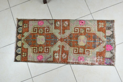 Oushak Runner 3.4x1.6 ft Vintage Turkish Rug Small Runner Anatolian Rug Y47
