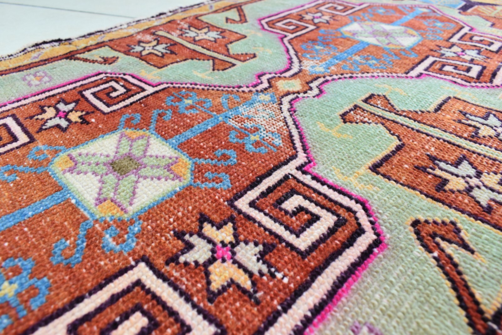 Turkish Runner 3.3x1.8 ft Vintage Small Rug Oushak Runner Anatolian Mini Rug Y62