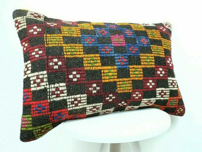 Kilim Lumbar Pillow Handknotted Oushak Rug Oriental Bohemian Ethinc Cushion E509