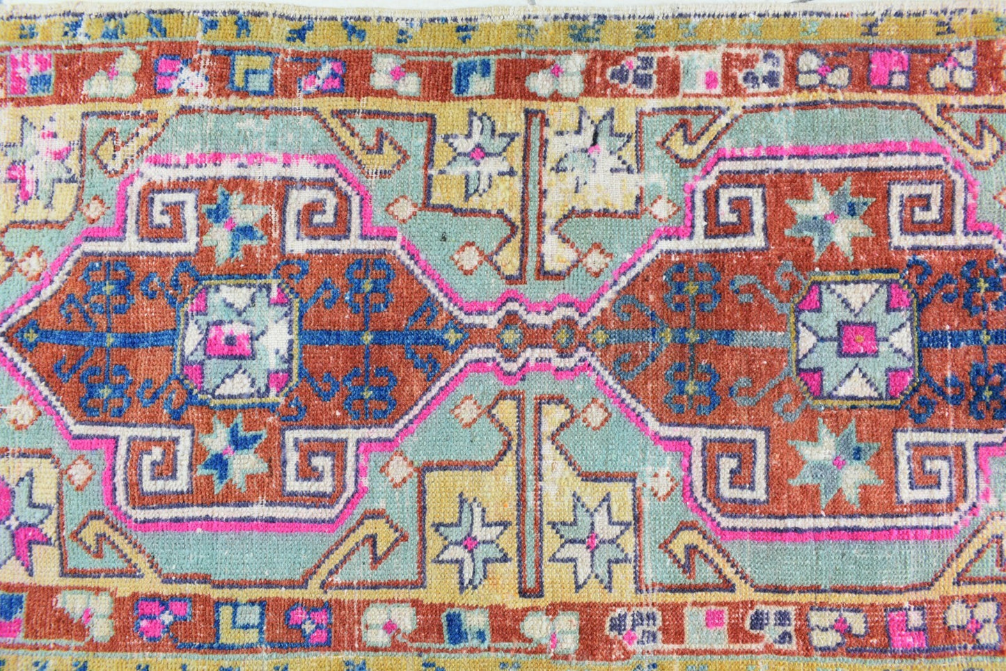 Turkish Runner 3.6x1.8 ft Vintage Small Rug Oushak Runner Anatolian Mini Rug Y61