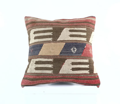18"x18" Kilim Pillow Cover  Handmade Turkish Vintage Cushion Tribal Lumbar E1373