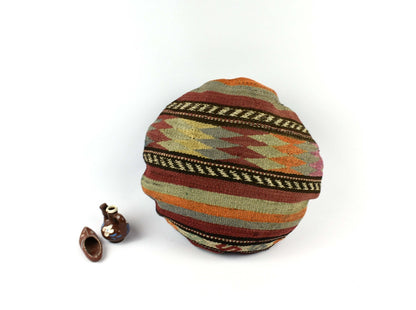Kilim Round Pillow Cover 18" in Tribal Vintage Turkish Carpet Round Cushion 4952