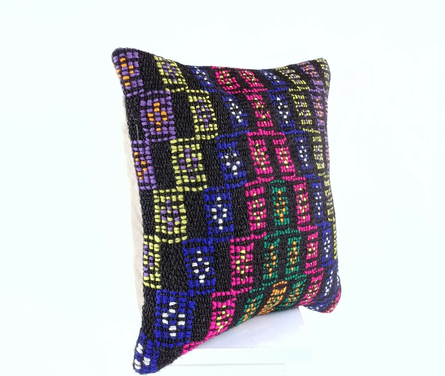  Turkish Kilim Pillow Cover 16x16 Home Decorative Wool Oushak Rug Cushion A534