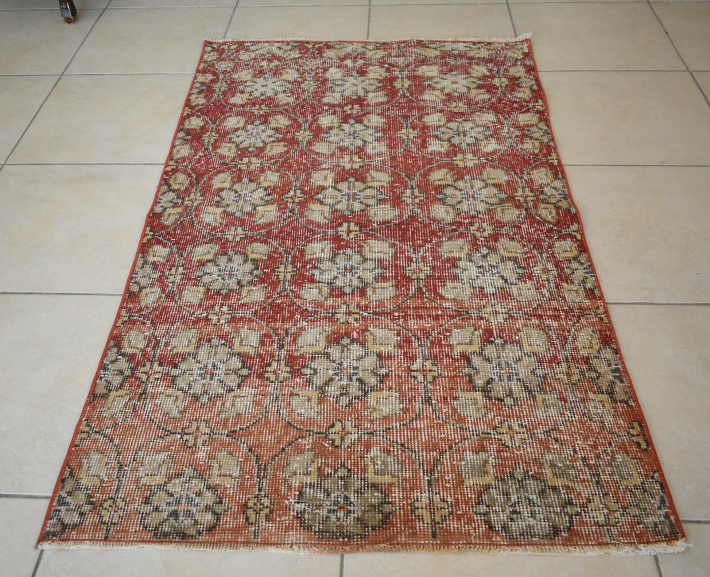 Vintage Runner 4.8x2.9 ft Small Turkish Runner Anatolian Floor Runner Rug R18