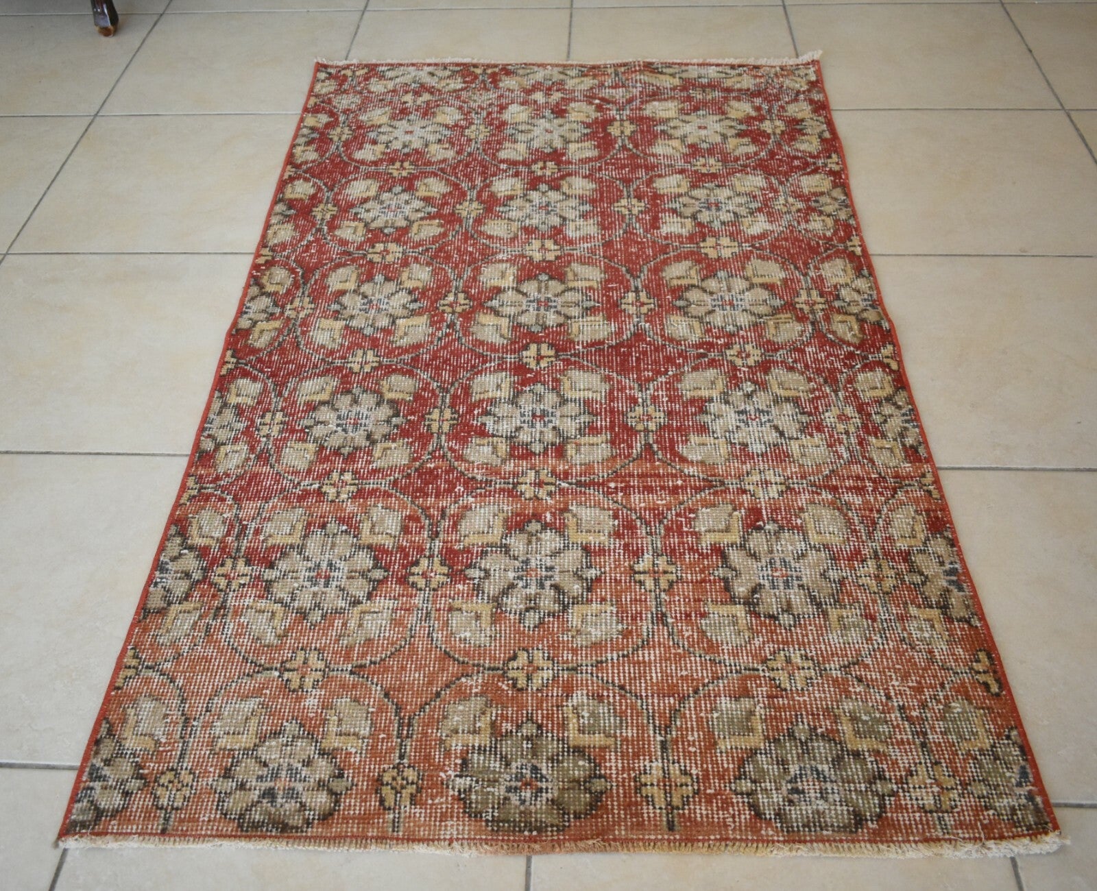 Vintage Runner 4.8x2.9 ft Small Turkish Runner Anatolian Floor Runner Rug R18