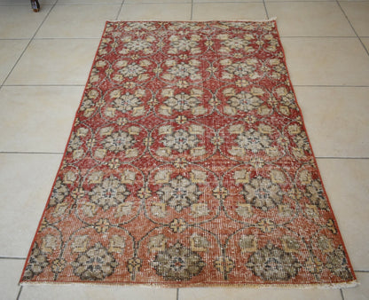 Vintage Runner 4.8x2.9 ft Small Turkish Runner Anatolian Floor Runner Rug R18