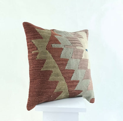 Kilim Cushion Case 16x16 Traditional Handmade Oushak Throw Pillow Cover A847