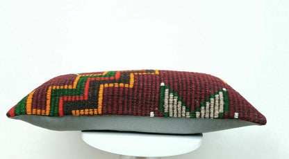 Turkish Kilim Pillow Cover 12x24 Sofa Ethnic Bohemian Wool Lumbar Cushion  E417