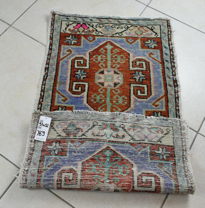 Turkish Runner 3.1x1.7 ft Vintage Small Rug Oushak Runner Anatolian Mini Rug Y69