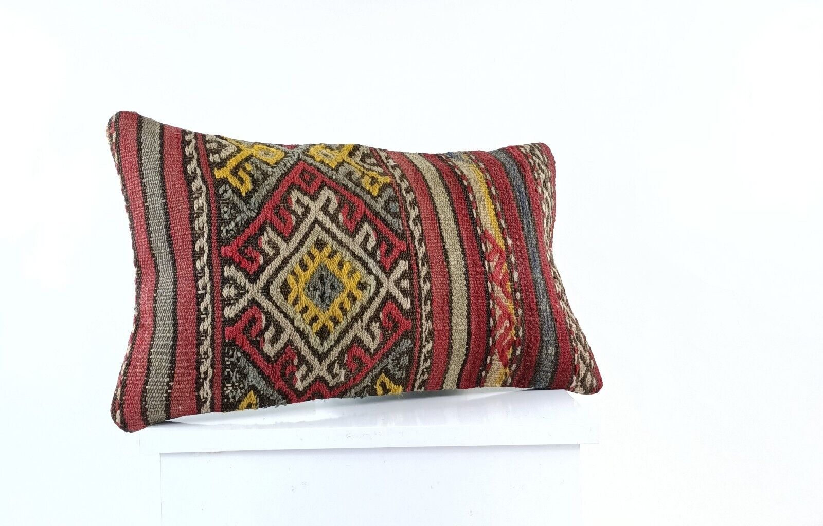 Kilim Pillow Cover 12x20 Turkish Handmade Sofa Couch Floor Lumbar Cushion E1041