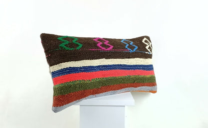 Kilim Lumbar Pillow Cover 10x20 Decorative Sofa Couch Handmade Cushion A1336