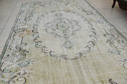 Large Turkish Rug 8.1x4.8 ft Vintage Rug Faded Oushak Rug Living Room Carpet B21