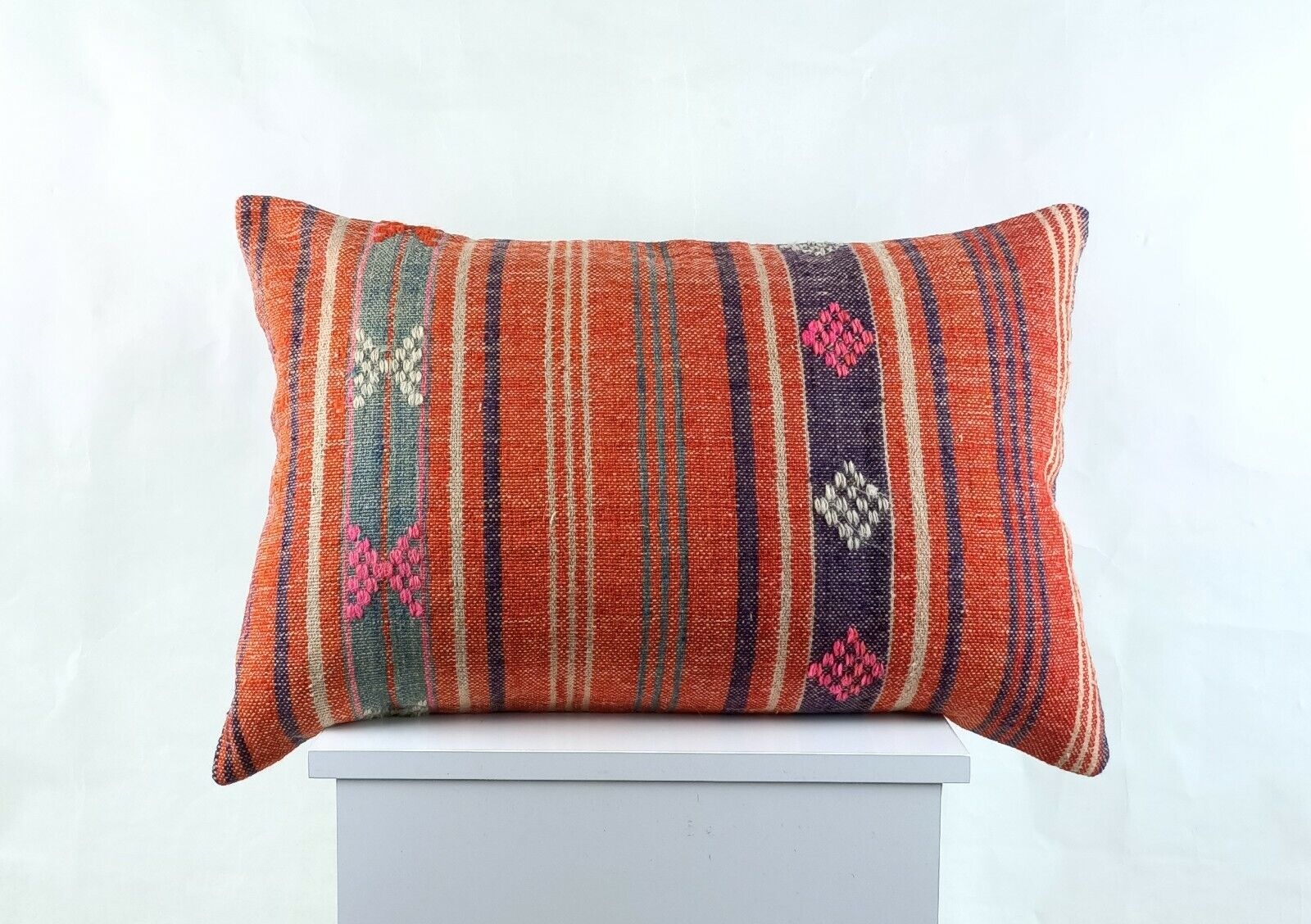 Kilim Pillow Cover 16x24 in Traditional Handmade Anatolian Lumbar Cushion A1492