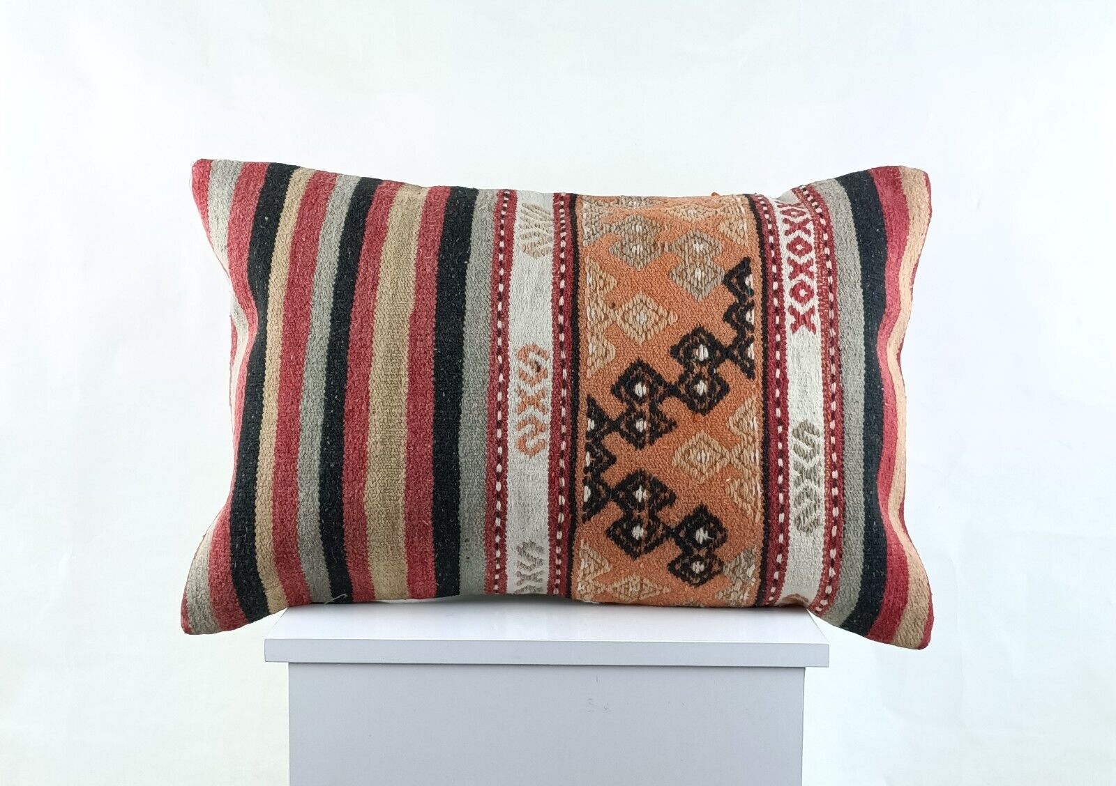 Kilim Pillow Cover 16x24 in Traditional Handmade Anatolian Lumbar Cushion A1453