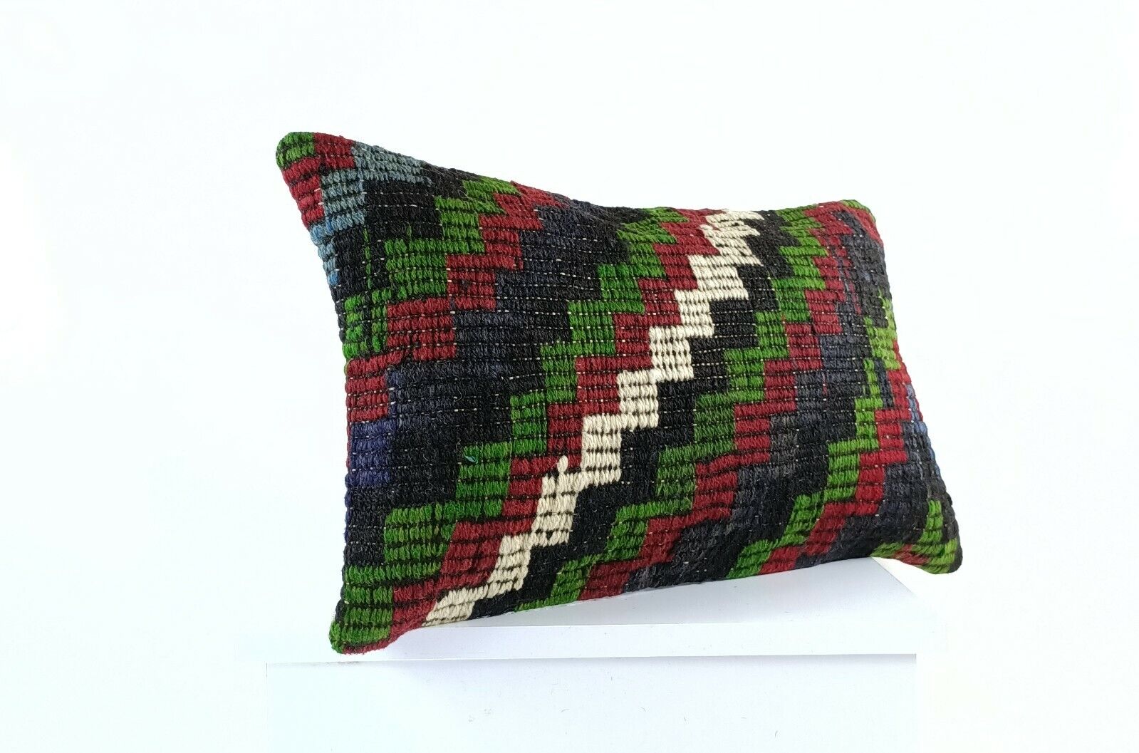 Kilim Pillow Cover 12x20 Handmade Turkish Rug Boho Ethnic Lumbar Cushion E1095