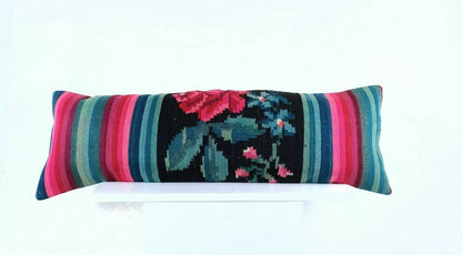 Kilim Lumbar Pillow 12x36 Handmade Oushak Rug Wool Long Throw Cushion Cover A641