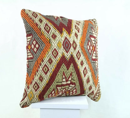 Kilim Pillow Cover 16x16 Oriental Traditional Handmade Bohemian Cushion A1164