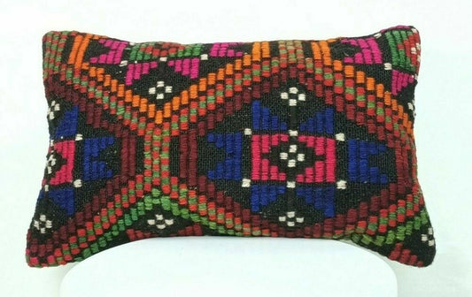 Kilim Pillow Cover 12x20 Handmade Oushak Traditional Rug Lumbar Cushion  E550