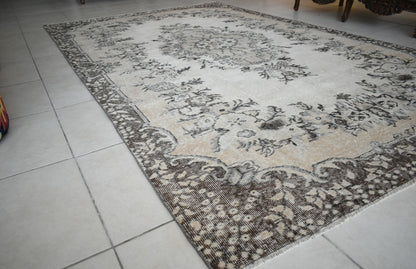 Turkish Rug 9.4x5.9 ft Vintage Rug Faded Oushak Rug Large Living Room Carpet B05