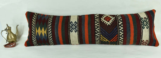 Long Kilim Pillow Cover 12x42 Vintage Ethnic Decorative Kilim Lumbar 3213